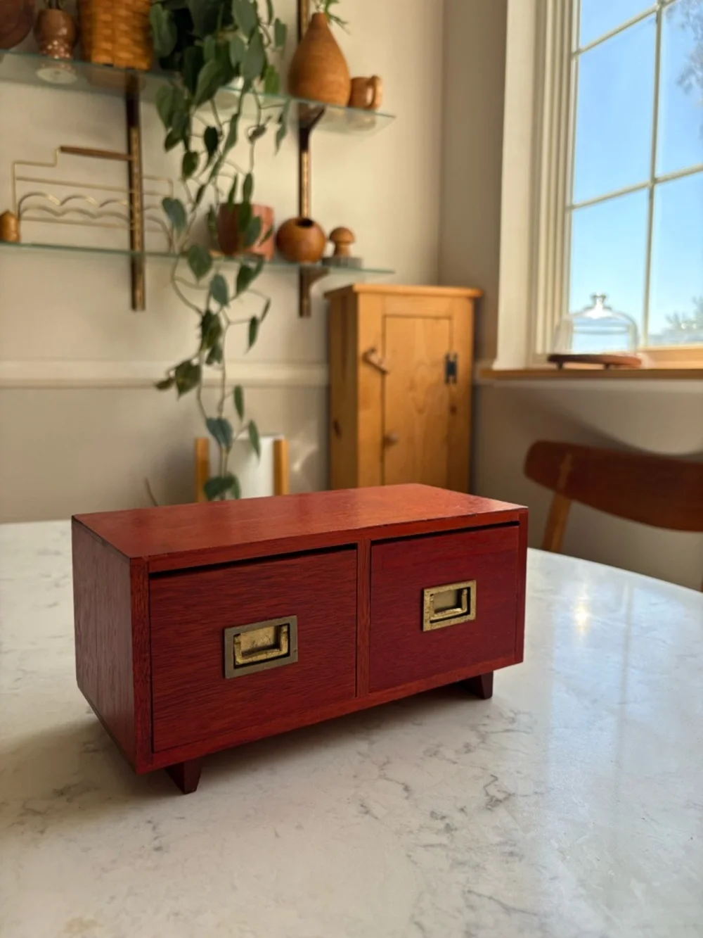 Vintage Wooden Jewelry Organizer with Two Removable Drawers
